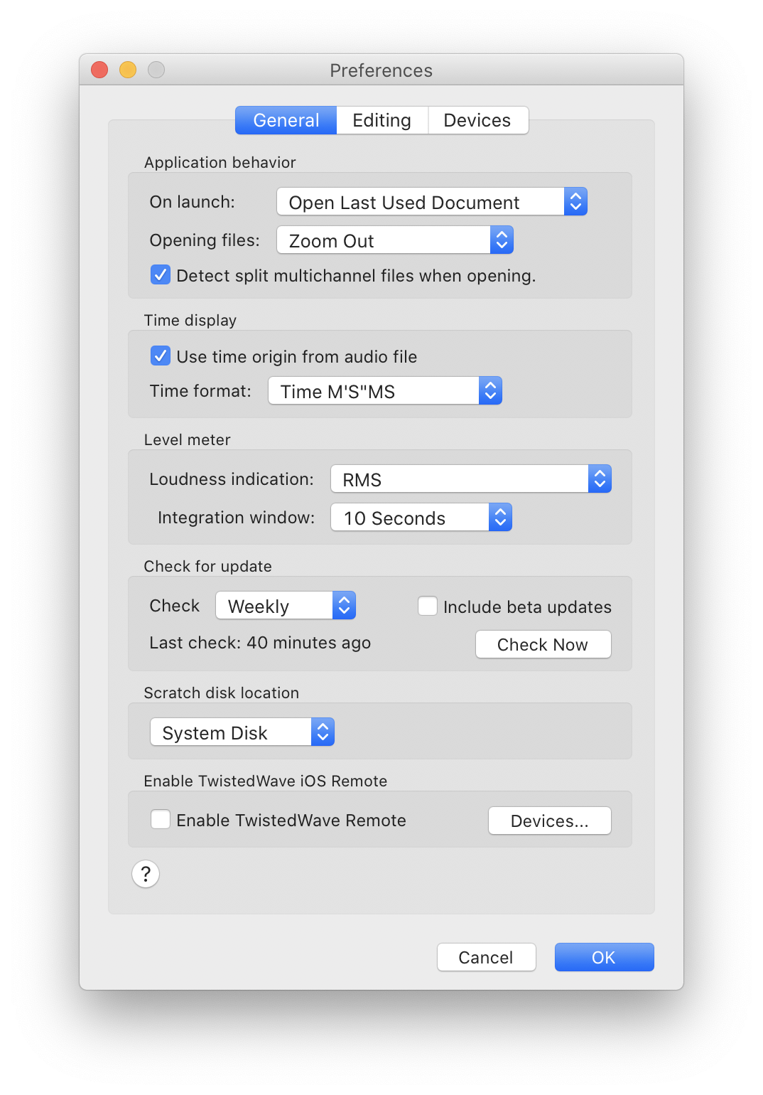 The Preferences Window (general settings)