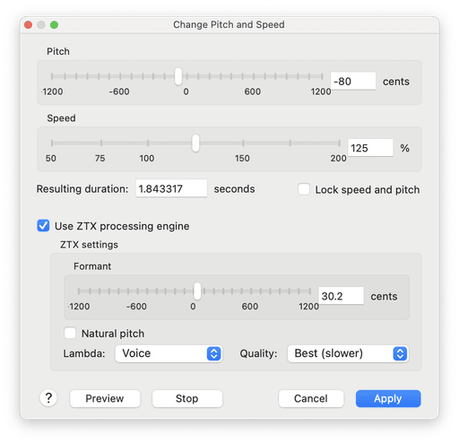 Change pitch and speed