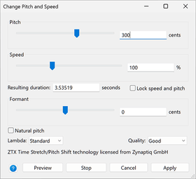 Change pitch and speed